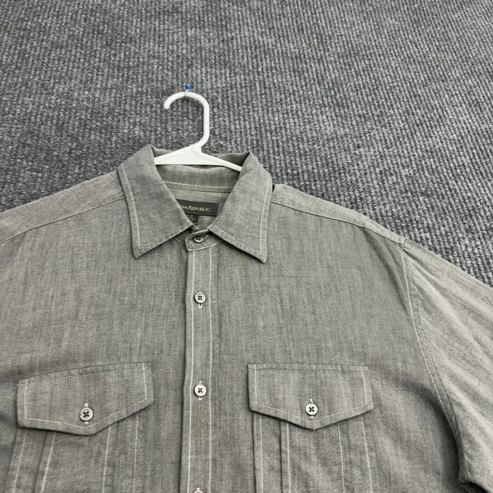 Banana Republic Shirt Mens L Gray Cotton Wool Blend Dual Pocket Classic Casual